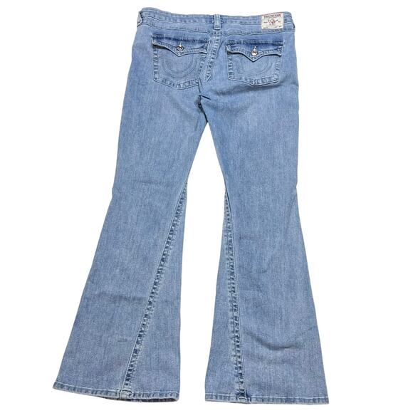 True Religion Joey Flare Legs Jeans Women 34x30 Light Blue Washed Low Rise - Picture 2 of 11